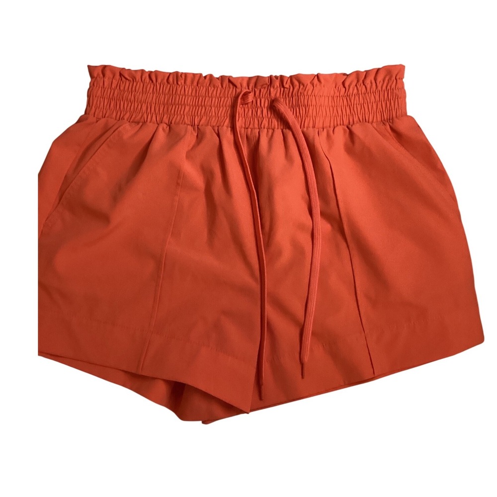 No Boundaries Juniors Smocked Waist Shorts Coral Orange Drawstring Pockets Large